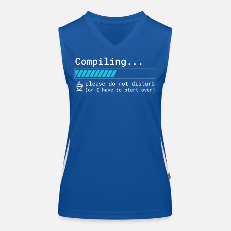 Lustiges Programmierer T-Shirt - Compiling Please  Funktionelles Kontrast-Tank Top für Frauen