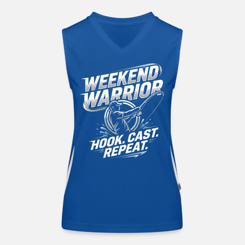 Weekend Warrior Hook Cast Repeat Angler Saying Women's Functional Contrast Tank Top