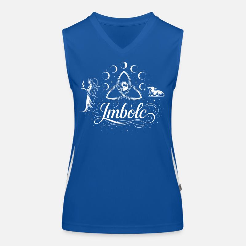 Imbolc Kerzenfest mit Brigid, Lamm und Mond Funktionelles Kontrast-Tank Top für Frauen