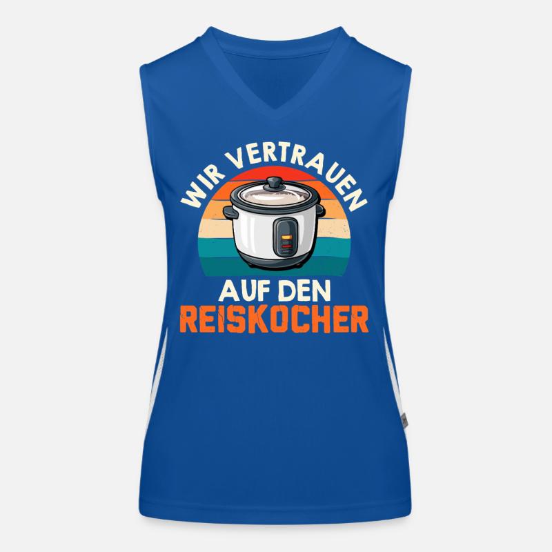 Küchenchef WIR VERTRAUEN AUF DEN REISKOCHER Lustig Funktionelles Kontrast-Tank Top für Frauen