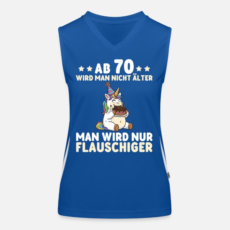 70. Geburtstag Einhorn – Man wird nur flauschiger Funktionelles Kontrast-Tank Top für Frauen