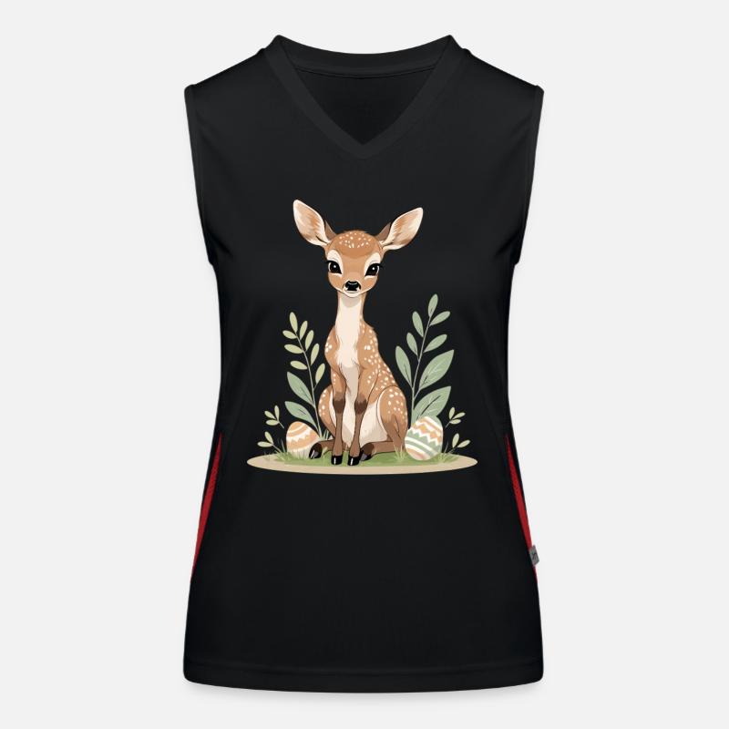 Fawn in spring with leaves Women's Functional Contrast Tank Top