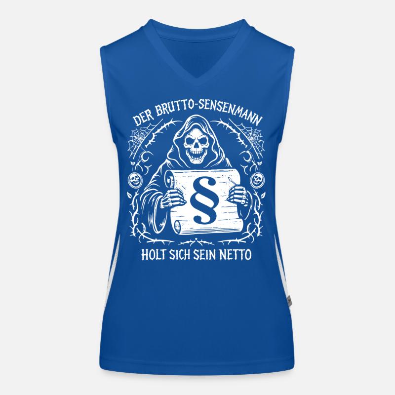 Der Brutto Sensenmann. Steuern Humor Funktionelles Kontrast-Tank Top für Frauen