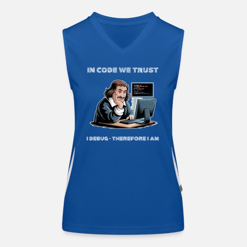 Philosopher Descartes Meme - for dark background Women's Functional Contrast Tank Top