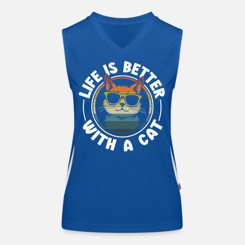 Life is better with a cat - Katze Mit Sonnenbrille Funktionelles Kontrast-Tank Top für Frauen