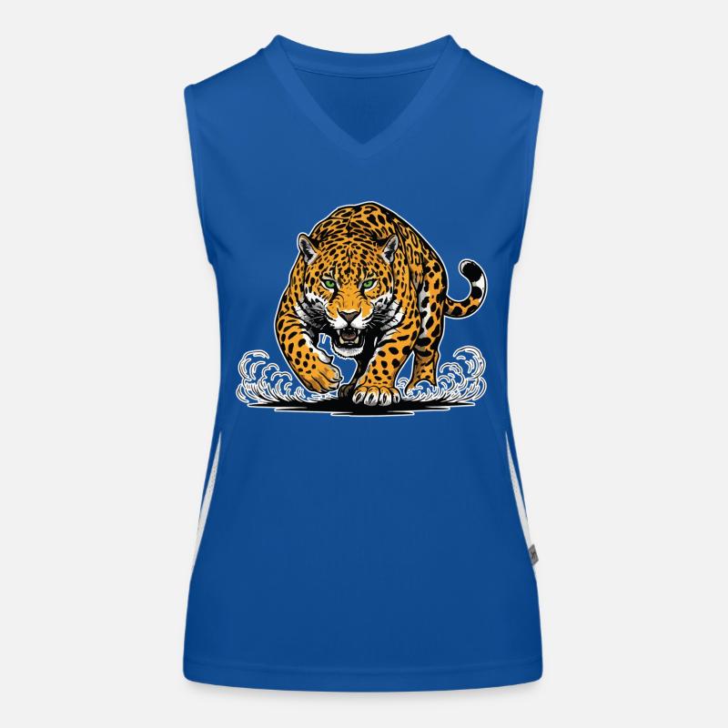 Jaguar-Leopard greift Wassermaskottchen Räuber an Funktionelles Kontrast-Tank Top für Frauen