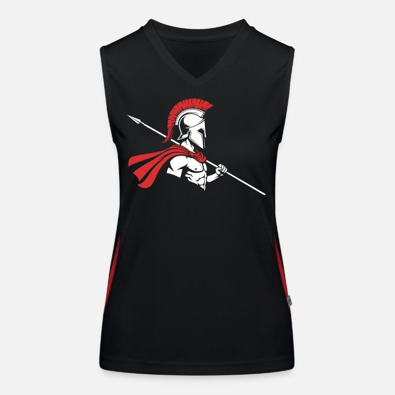 Spartan Profile Spear Logo Mascot Warrior - Women's Functional Contrast Tank Top - black/red