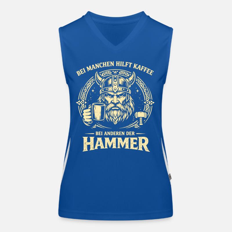 Kaffee oder Hammer Wikinger Spruch mit Humor Funktionelles Kontrast-Tank Top für Frauen