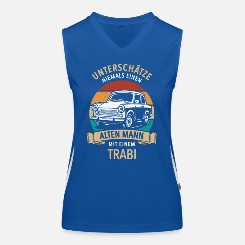 Unterschätze nie einen alten Mann mit Trabi Funktionelles Kontrast-Tank Top für Frauen