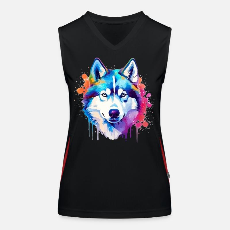 Colorful Husky Dog Splash Art Women's Functional Contrast Tank Top