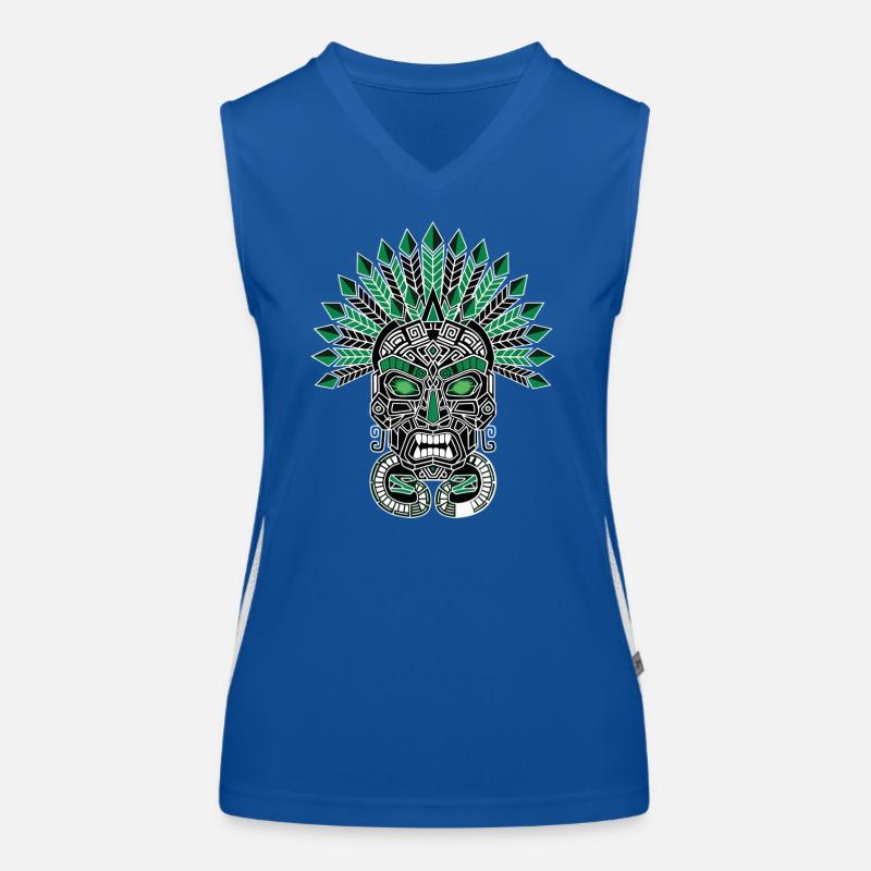 Masque Maya Inca Émeraude Blanc Totem Vert Débardeur respirant contrasté Femme