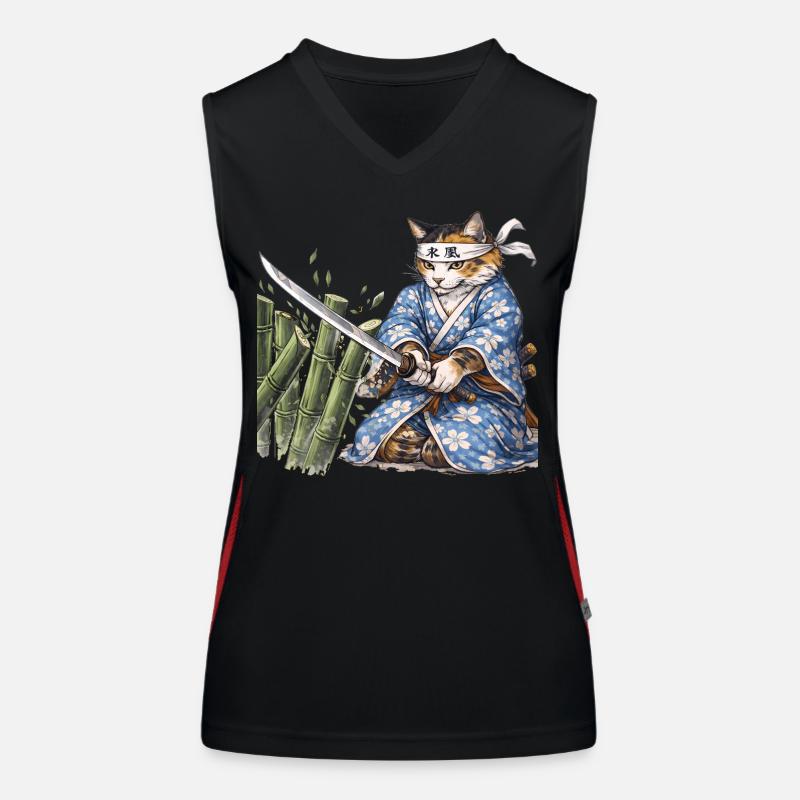 Samurai Cat with Katana – Japanese Ukiyo-e Style Women's Functional Contrast Tank Top