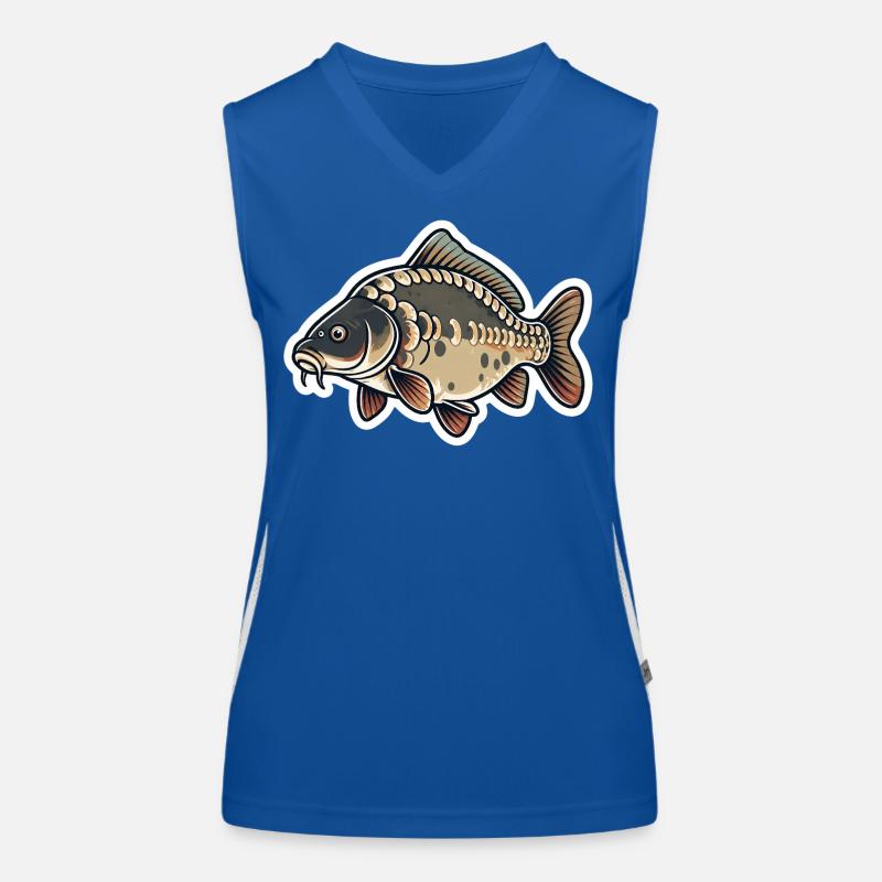 Dessin animé de carpe miroir – Mignonne conception de pêche à la carpe Débardeur respirant contrasté Femme