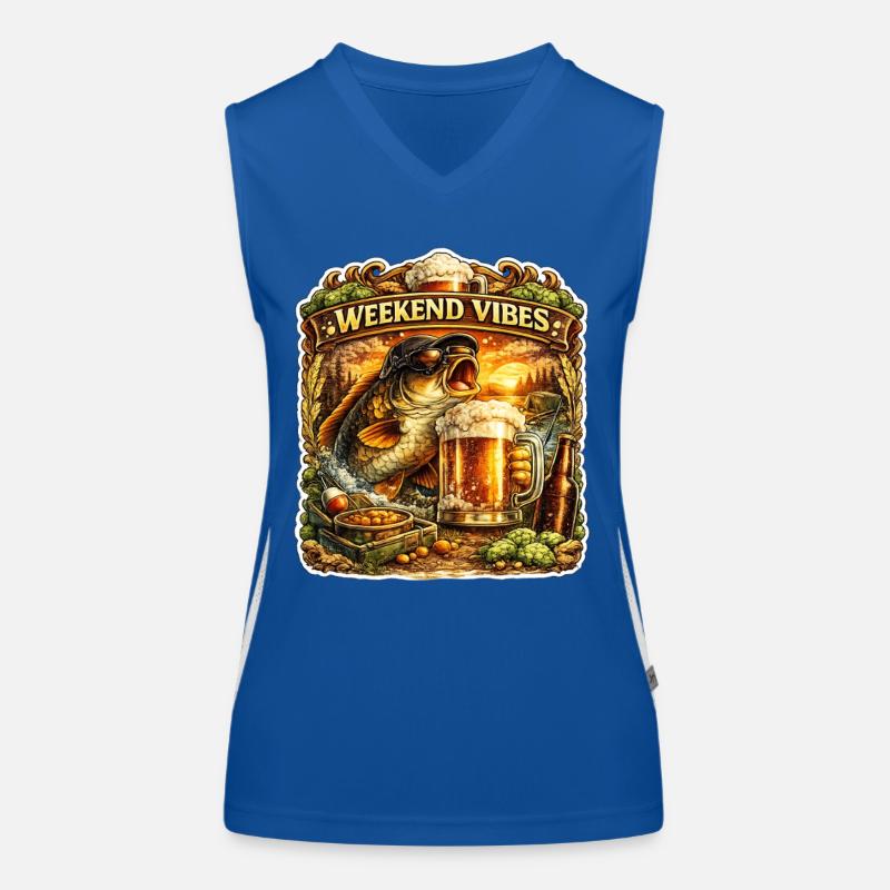 Wochenendstimmung – Lustiges Karpfenfischen-Bierdesign Funktionelles Kontrast-Tank Top für Frauen