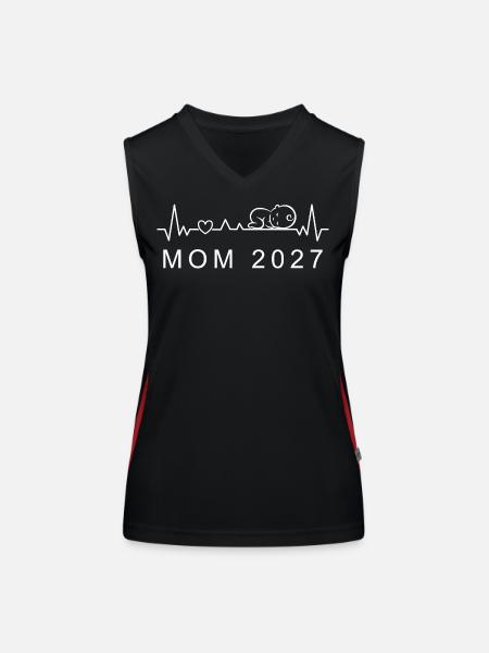 Mom 2027 Baby Heartbeat Pregnancy Announcement - Women's Functional Contrast Tank Top - black/red - Front