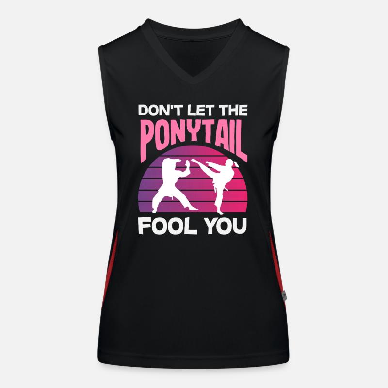 Never Underestimate The Ponytail Karate Girl Women's Functional Contrast Tank Top