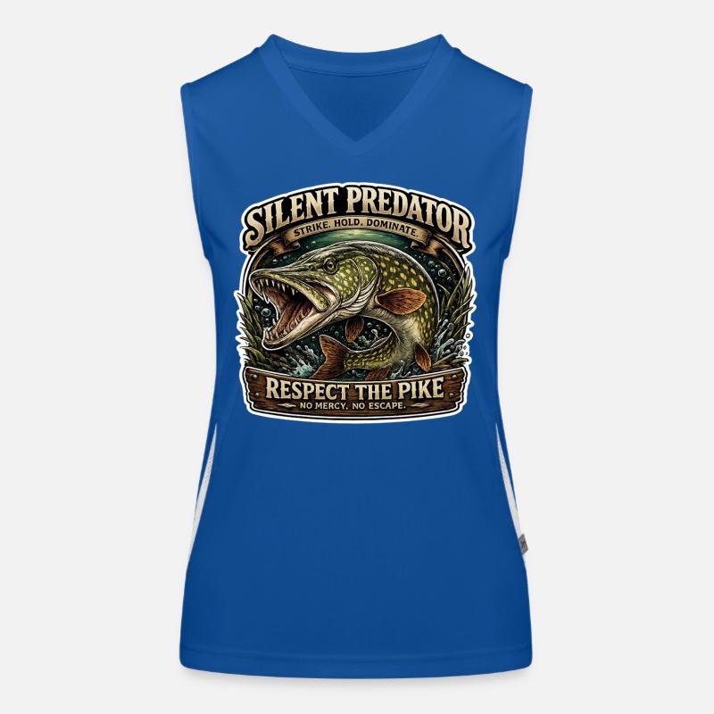 Silent Predator – Respektieren Sie das Design des Hechtfischens Funktionelles Kontrast-Tank Top für Frauen