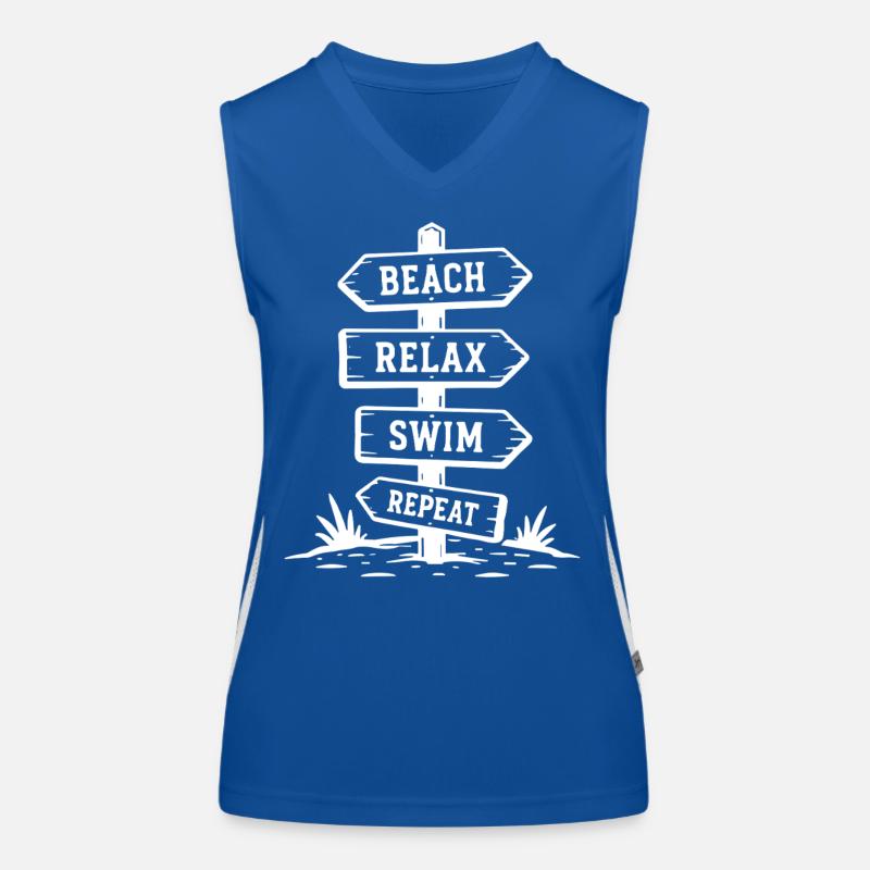 Beach Relax Swim Repeat Signpost Holiday Summer Women's Functional Contrast Tank Top