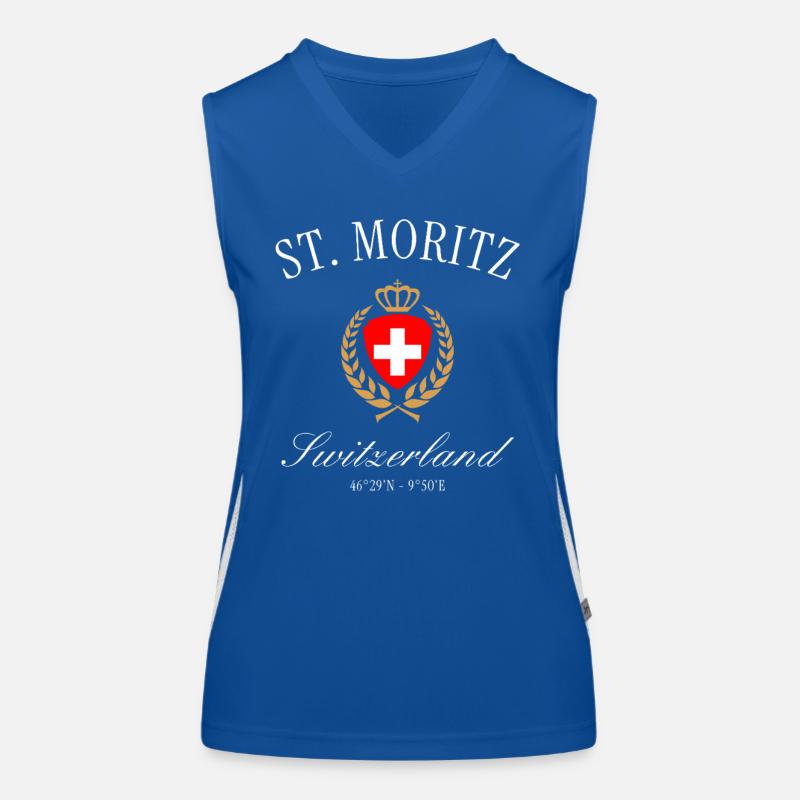 St. Moritz Schweiz Wappen Krone – Reise Souvenir Funktionelles Kontrast-Tank Top für Frauen