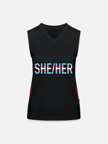 She Her Pronomen Transgender LGBTQ Transsexuell - Funktionelles Kontrast-Tank Top für Frauen - Schwarz/Rot - Vorne