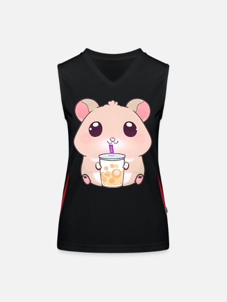 Hamster Kawaii avec thé à bulles - Débardeur respirant contrasté Femme - noir/rouge - Devant