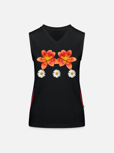 orange flower with daisies flower daisies - Women's Functional Contrast Tank Top - black/red - Front