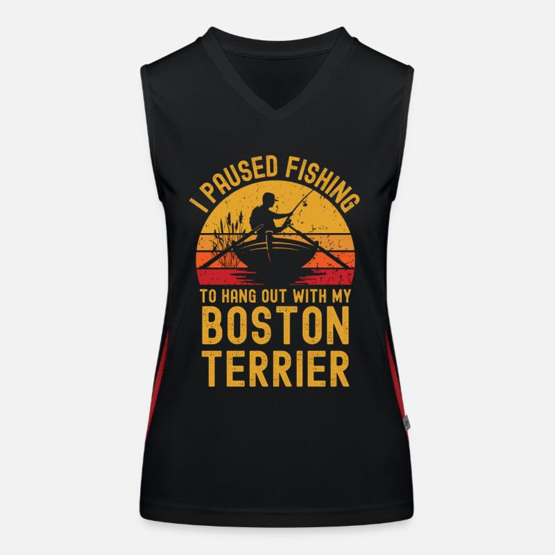 Pêche, pêche et Boston Terrier Débardeur respirant contrasté Femme