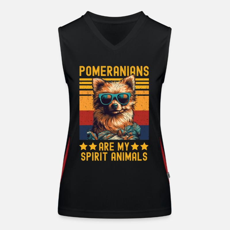 Miniature spitz with sunglasses retro Women's Functional Contrast Tank Top