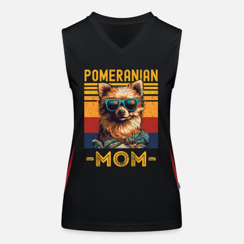 Miniature spitz with sunglasses Mama retro Women's Functional Contrast Tank Top