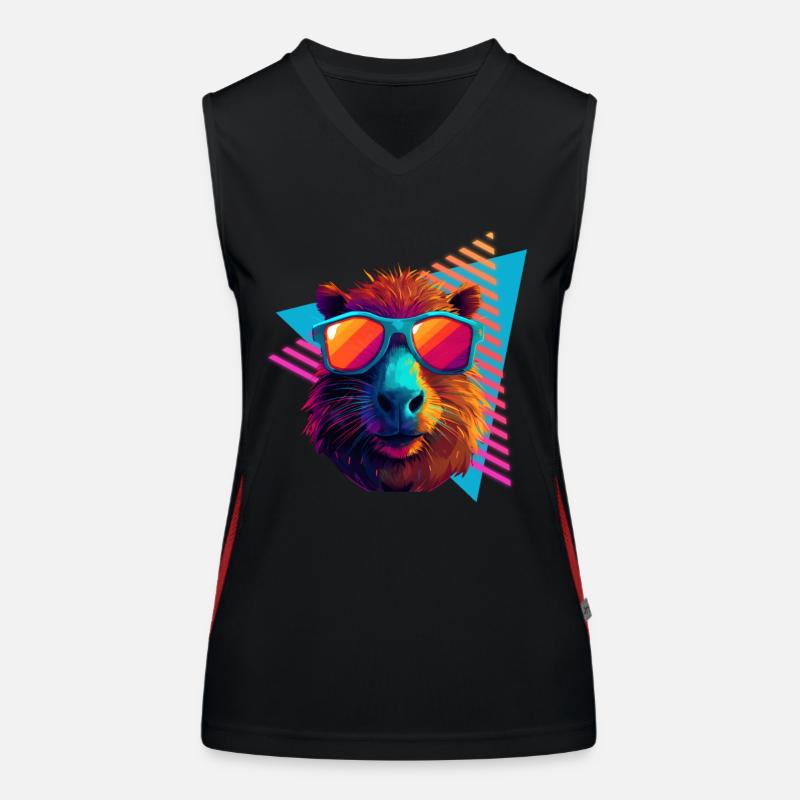 Capybara with sunglasses 80s style Women's Functional Contrast Tank Top