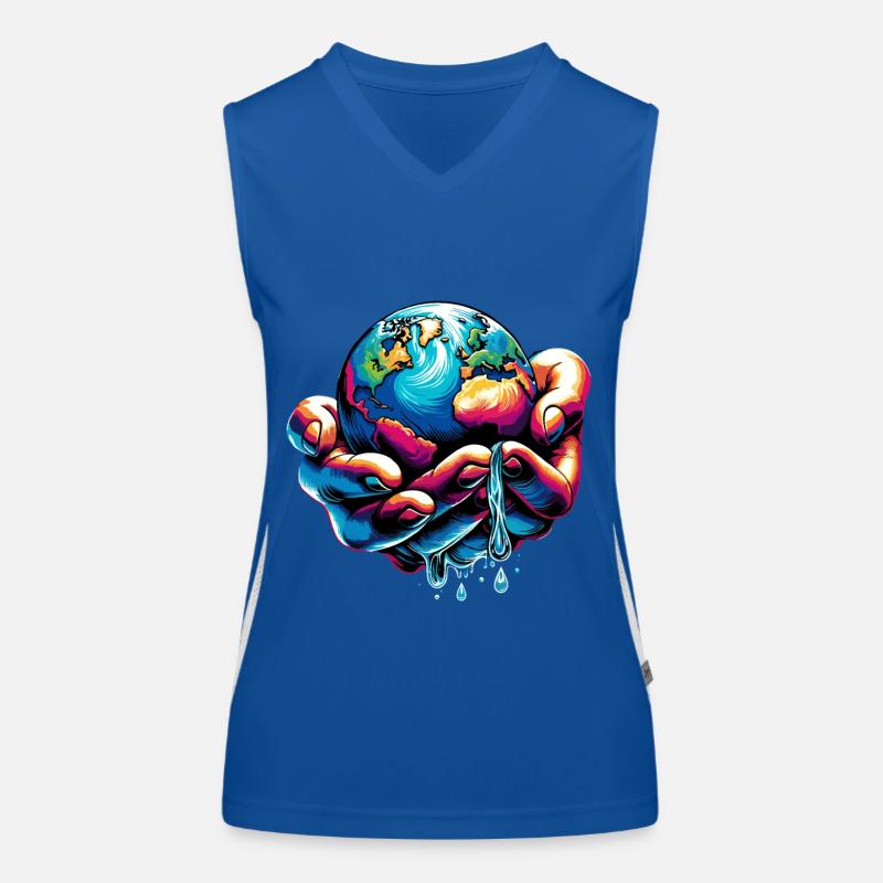 Conception de la main et de la terre / Motif : Protection de l’environnement Débardeur respirant contrasté Femme