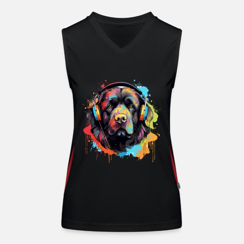 Neufundländer Hund mit Kopfhörer Farbspritzer Funktionelles Kontrast-Tank Top für Frauen