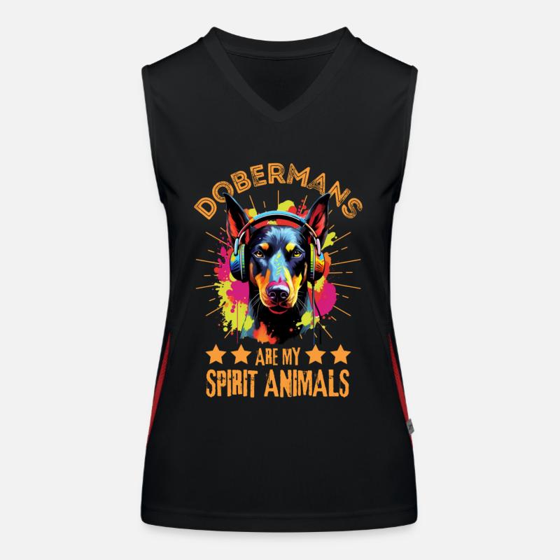 Bunter Dobermann mit Kopfhörer Funktionelles Kontrast-Tank Top für Frauen