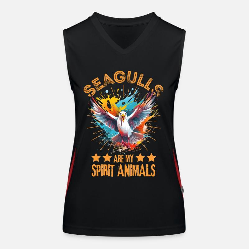 Bunte Möwe Farbkleckse Farbspritzer Funktionelles Kontrast-Tank Top für Frauen
