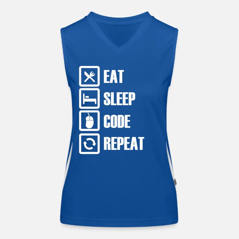 Essen Schlafen Programmieren Wiederholen Funktionelles Kontrast-Tank Top für Frauen
