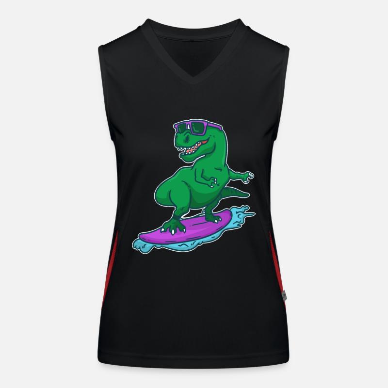 Surfer Dino T-Rex auf Surfbrett Surfer Geschenk Funktionelles Kontrast-Tank Top für Frauen