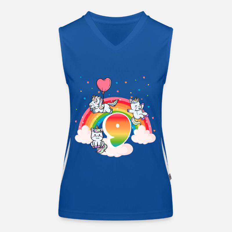 9th Birthday Rainbow Unicorn Theme Birthday Women's Functional Contrast Tank Top