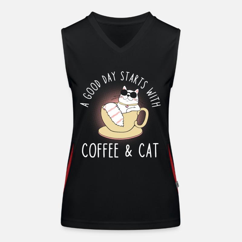 Kaffee Katze Spruch Funktionelles Kontrast-Tank Top für Frauen