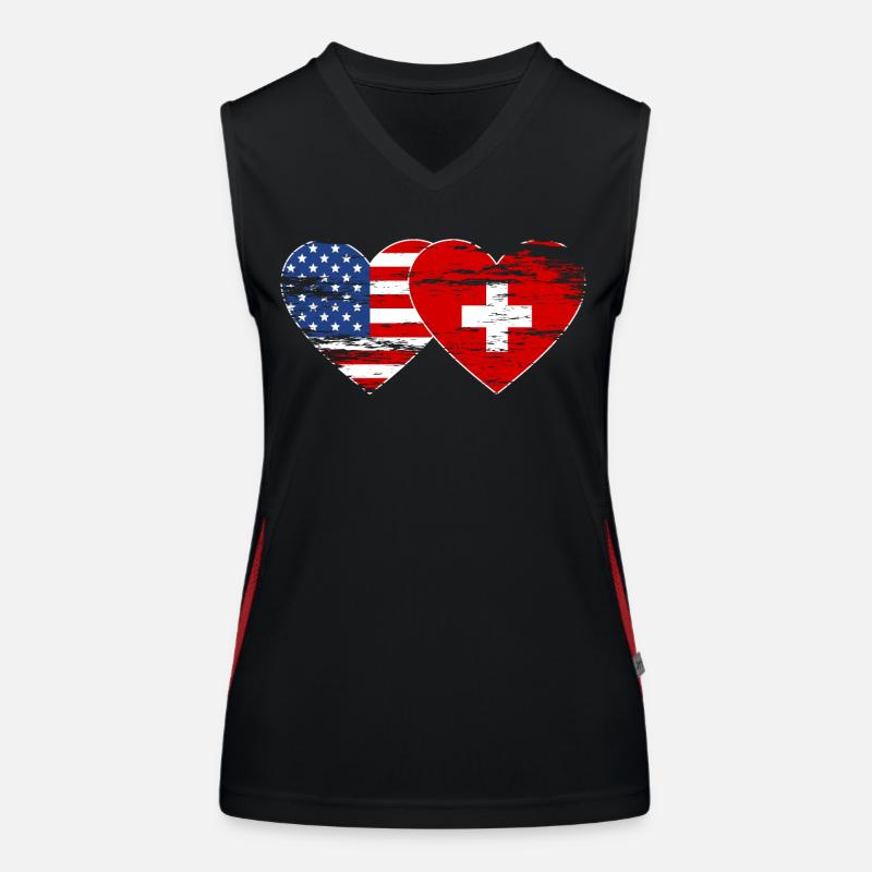Cœur de drapeau de la Suisse des États-Unis utilisé Débardeur respirant contrasté Femme
