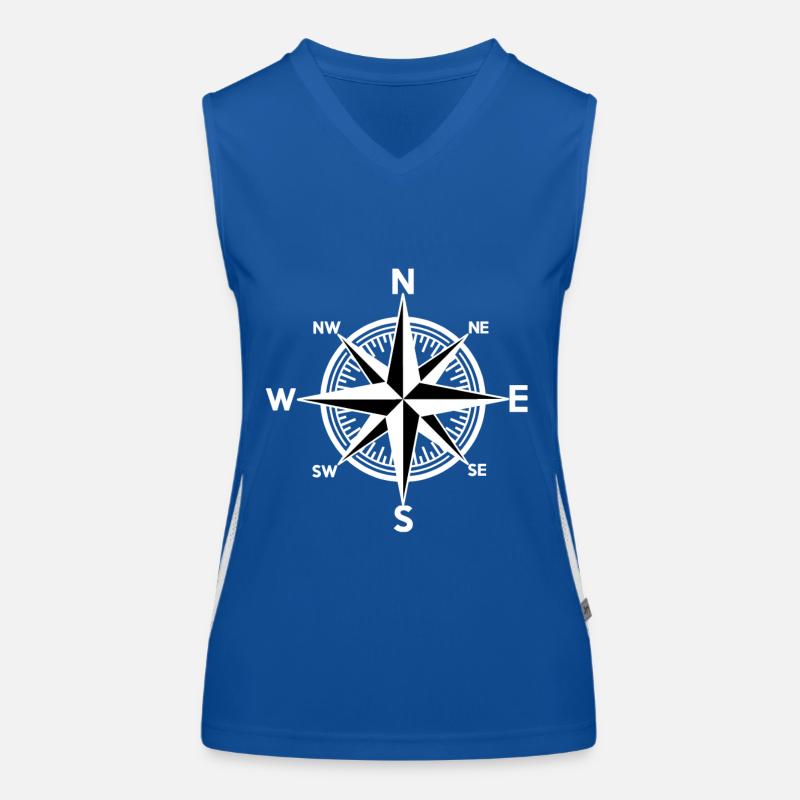 White Wind Rose Compass Direction nautique Débardeur respirant contrasté Femme