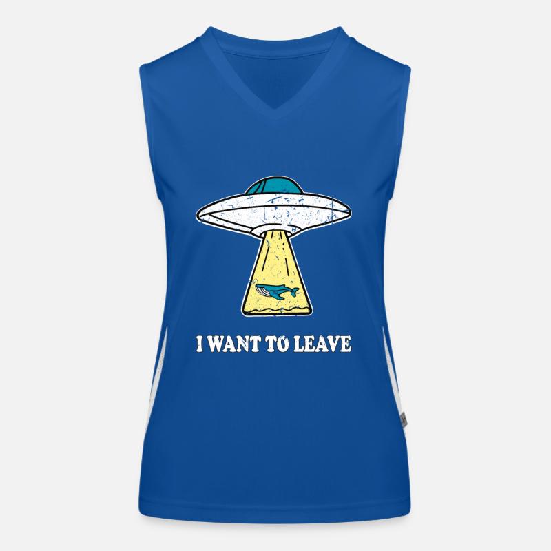 I WANT TO LEAVE Ufo mit Wal Spruch Geschenkidee Funktionelles Kontrast-Tank Top für Frauen