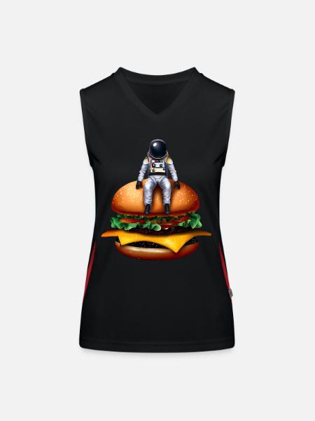 Space Astronaut Cheeseburger - Women's Functional Contrast Tank Top - black/red - Front