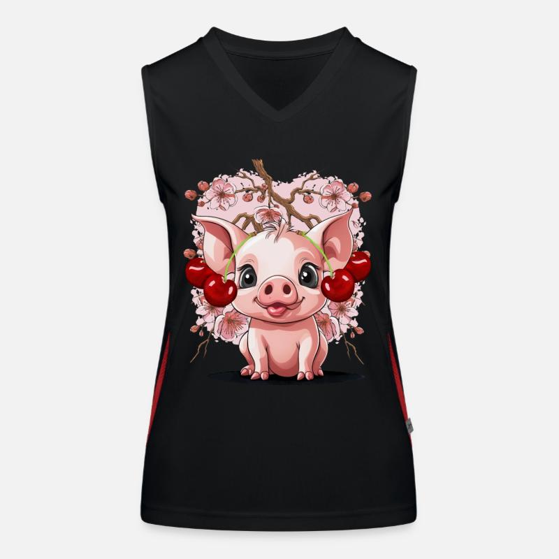 Pig, Cherries, Cherry, Piglet, Cherry Blossom Women's Functional Contrast Tank Top