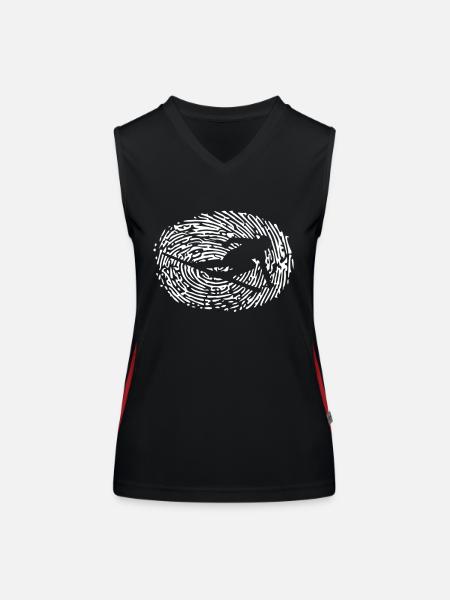Fingerabdruck Skifahrer Skifahren Wintersport - Funktionelles Kontrast-Tank Top für Frauen - Schwarz/Rot - Vorne