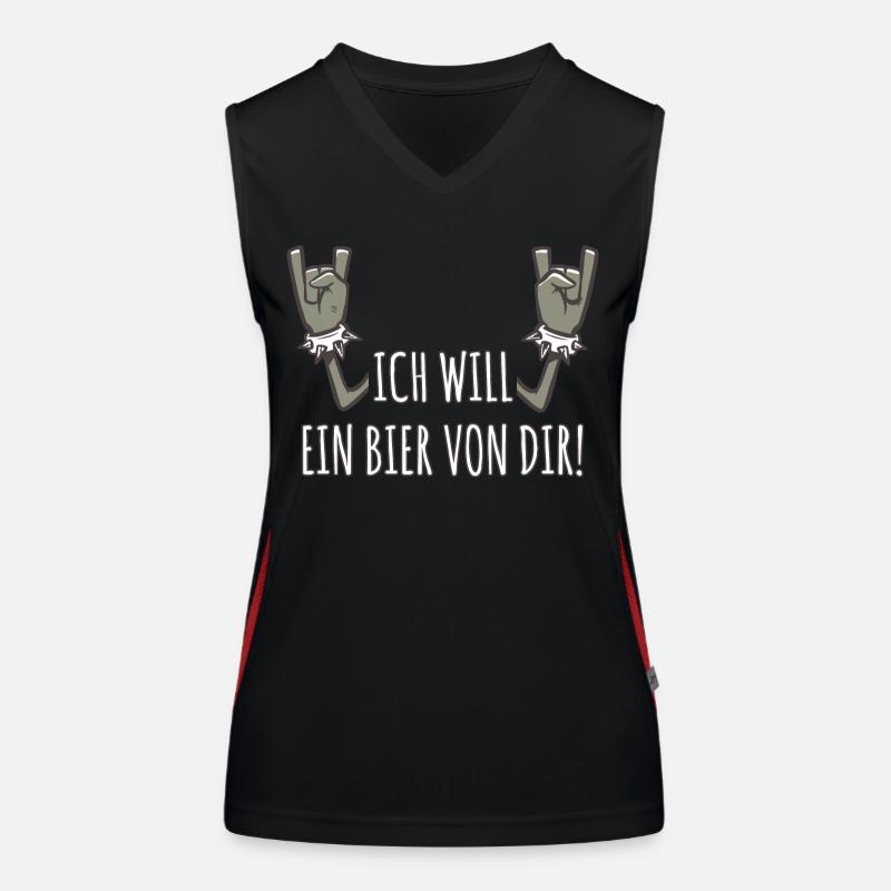 Pommesgabel Spruch Ich Will Ein Bier Von Dir Funktionelles Kontrast-Tank Top für Frauen
