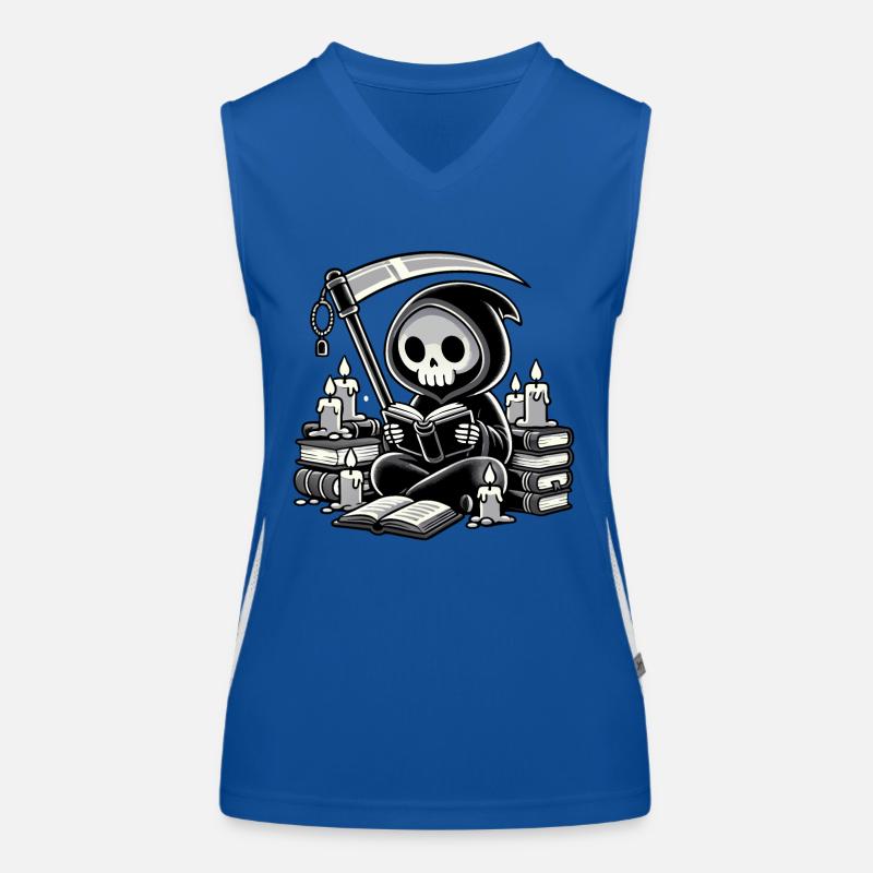 Grim Reaper Bookworm with Scythe Women's Functional Contrast Tank Top