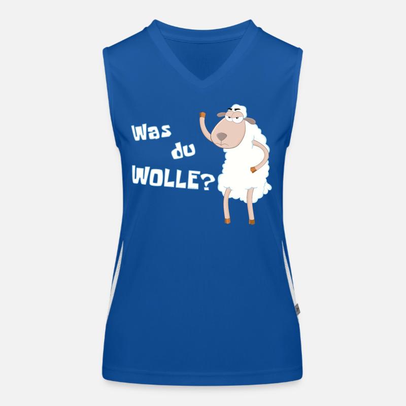 Wütendes Schaf fragt: "Was du Wolle?" - Wortwitz Funktionelles Kontrast-Tank Top für Frauen