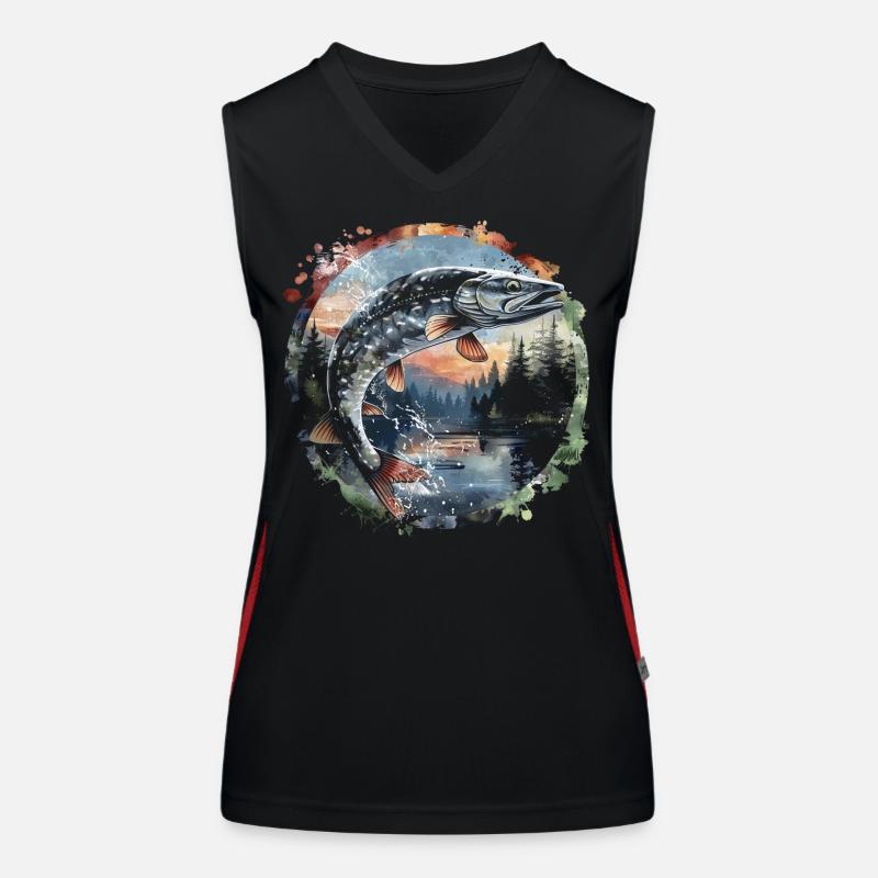 springender Fisch – Anglermotiv – Dynamischer Fang Funktionelles Kontrast-Tank Top für Frauen