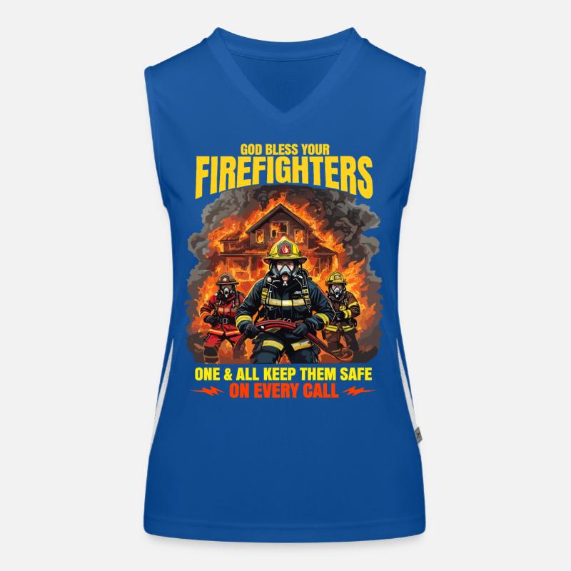 God Bless Firefighters Heroic Design Women's Functional Contrast Tank Top