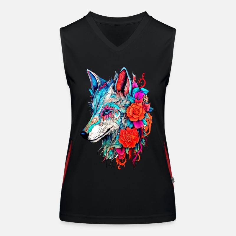 Loup aux fleurs Débardeur respirant contrasté Femme